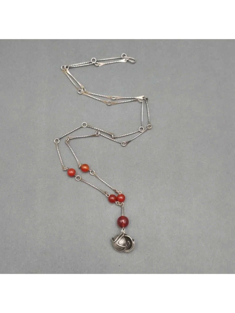 Vintage Sterling Silver Carnelian Y Drop Necklace 26
